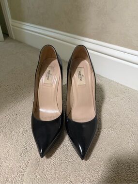 Valentino Black Patent Pointed-Toe Pumps